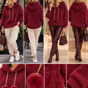 Bluza z kapturem i ozdobnymi pomponami